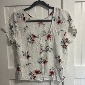 Abercrombie & Fitch White Red Buttoned Crop Blouse